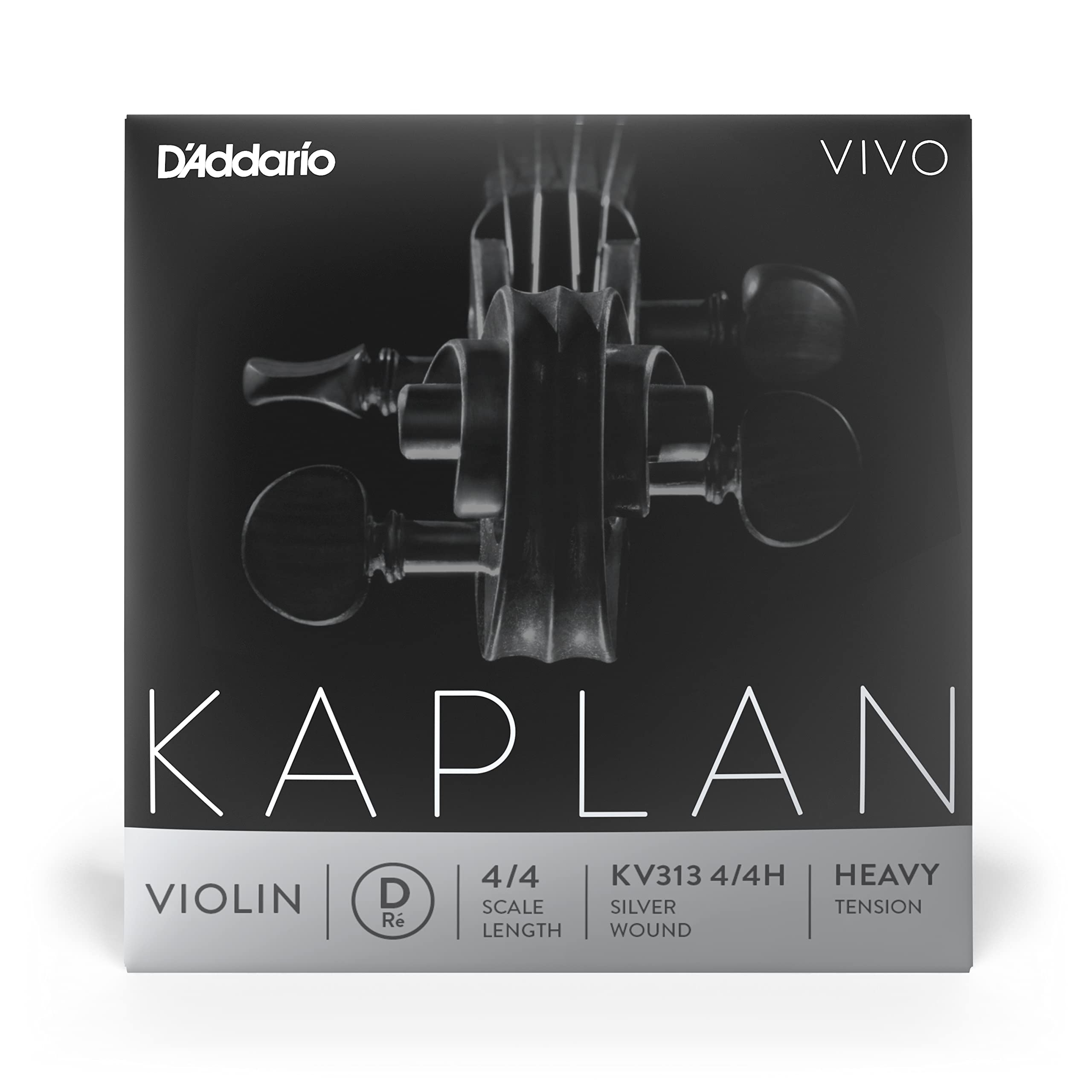 D'Addario Kaplan Vivo Violin String - Single D String - KV313 4/4H - Violin Strings - 4/4 Scale, Heavy Tension