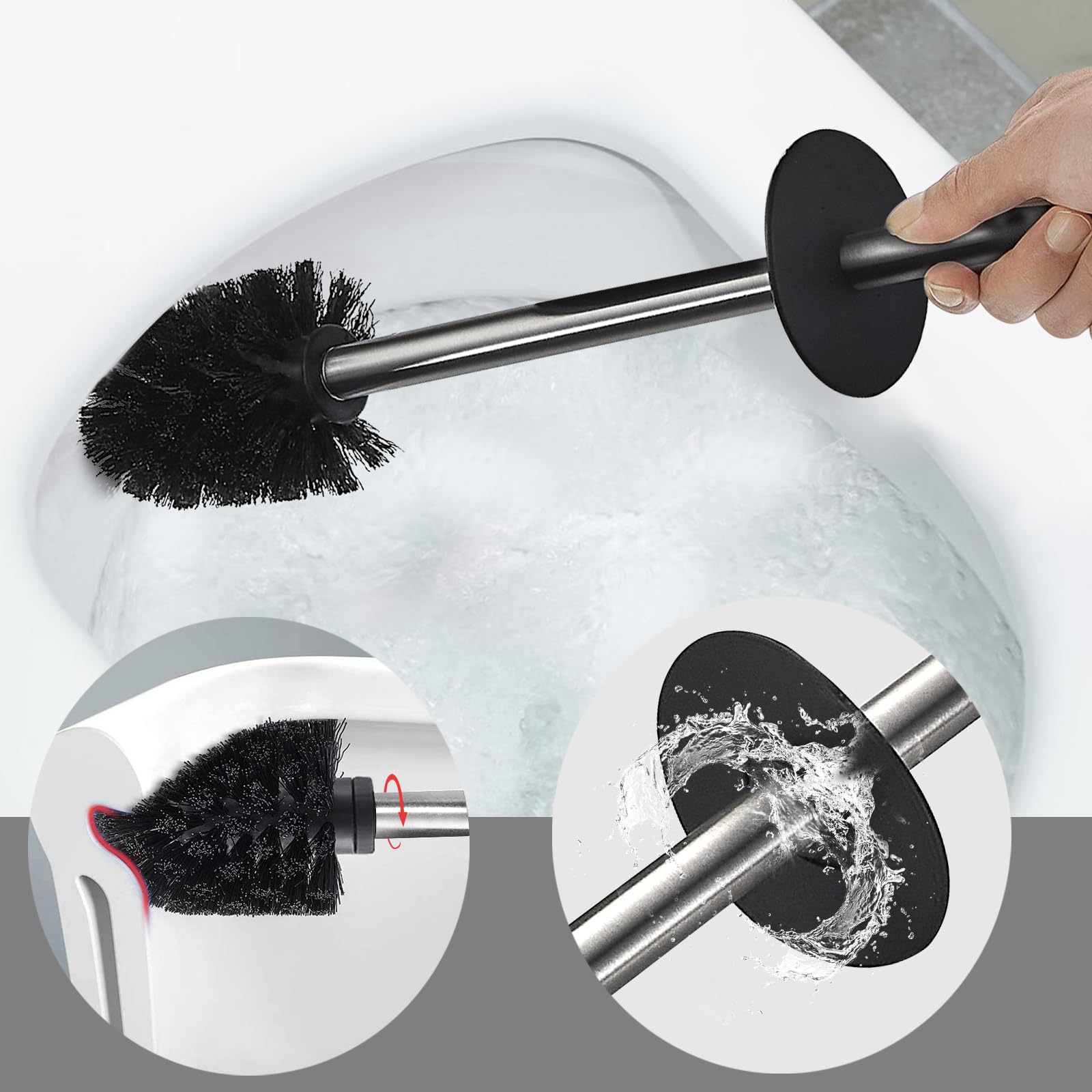 WC-Bürste Wandmontage WC-Bürsten mit Halter für Badezimmer Toilettenschüsselbürste Quadratisch Gebürstetes Nickel