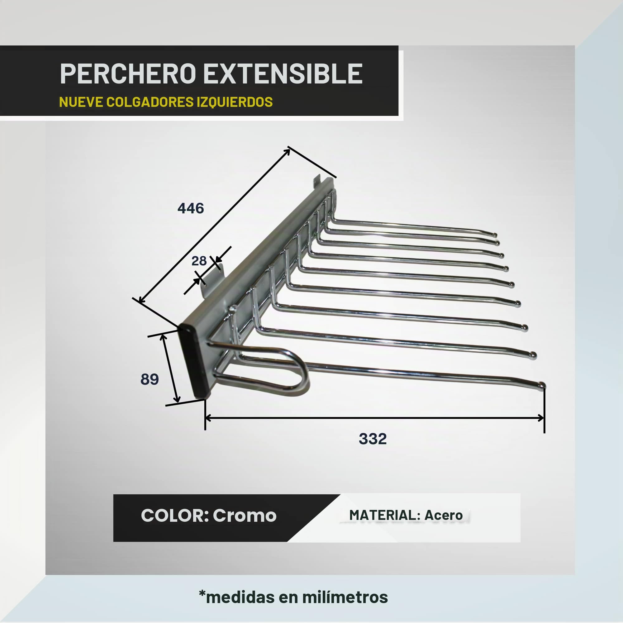 DOJA Barcelona | PERCHERO EXTENSIBLE PANTALONES | 9 Posiciones Izquierda | Percheros Pantalones Extraible | cuelga pantalones extraible | colgador pantalones, Percha para Armario, Vestidores...