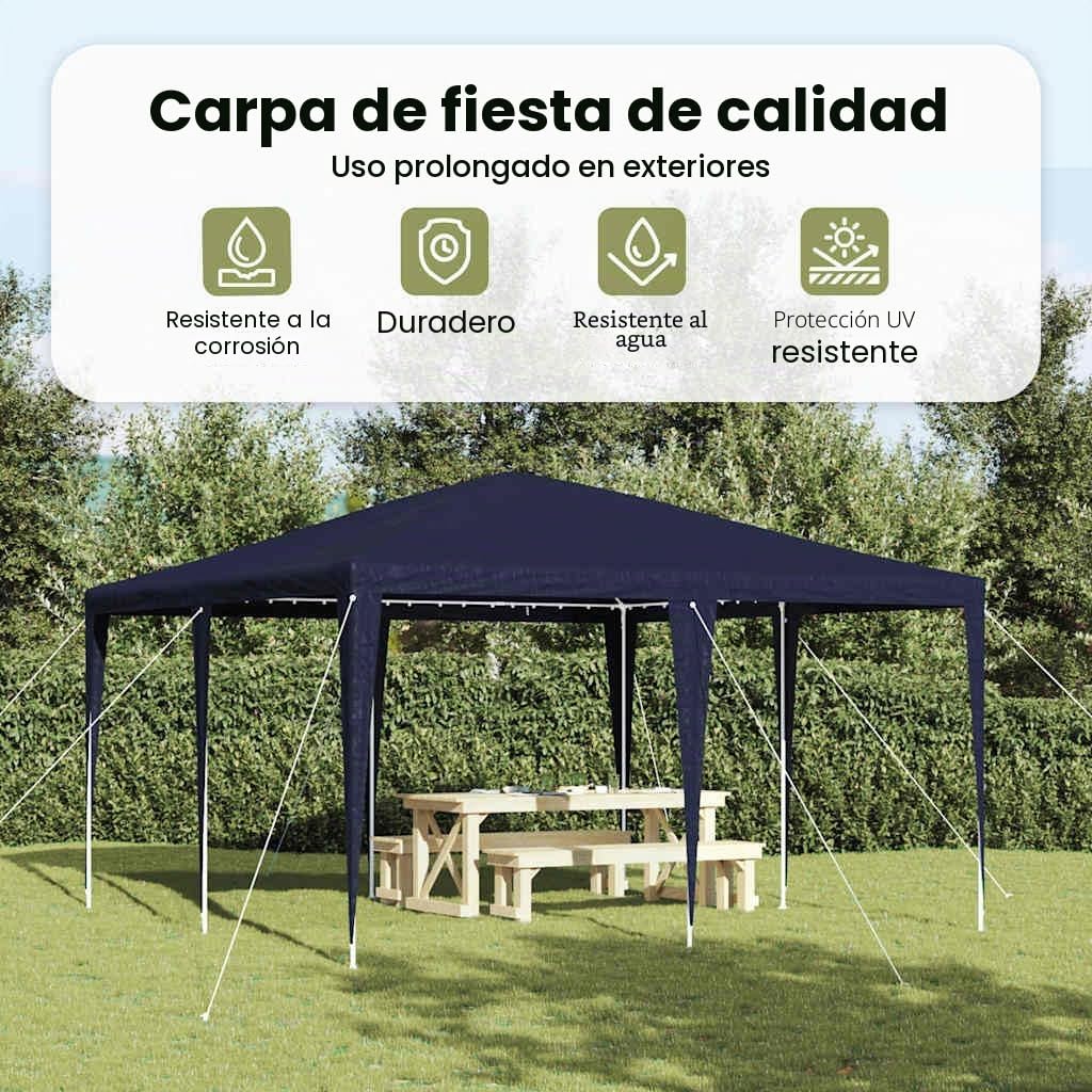 vidaXL Carpa de Fiesta Azul 400 x 400 x 266 cm Polietileno y Acero | Acomoda cómodamente hasta 10 personas, Hecho de materiales impermeables que mantienen la lluvia fuera,