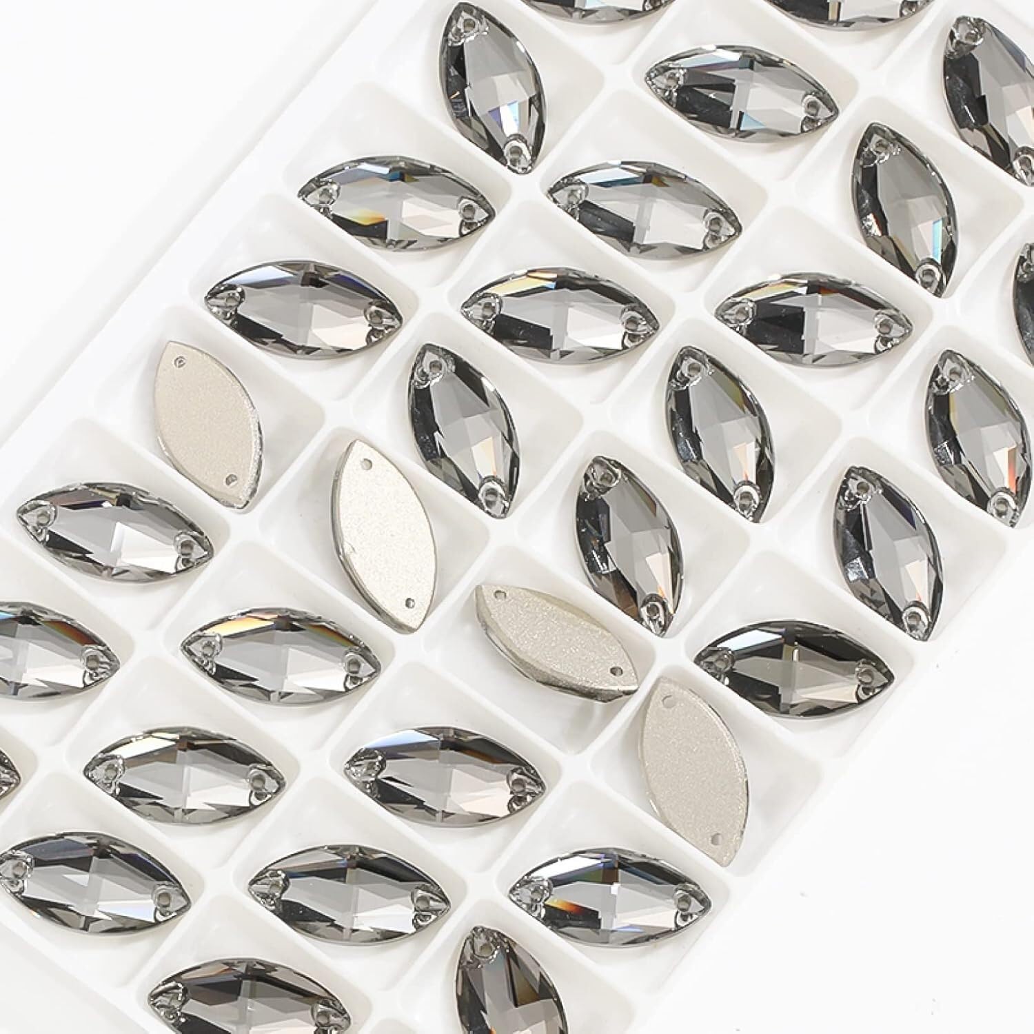 cyrkonie， Końskie Oko Płaskie aplikacje kryształowe do szycia na sukienki Szklane błyszczące kamienie dekoracji Koraliki(Silver,6x12mm 72pcs)