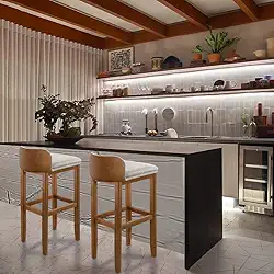 Kit 2 Banquetas Onix Eucalipto Maciço Design em Linho Corino