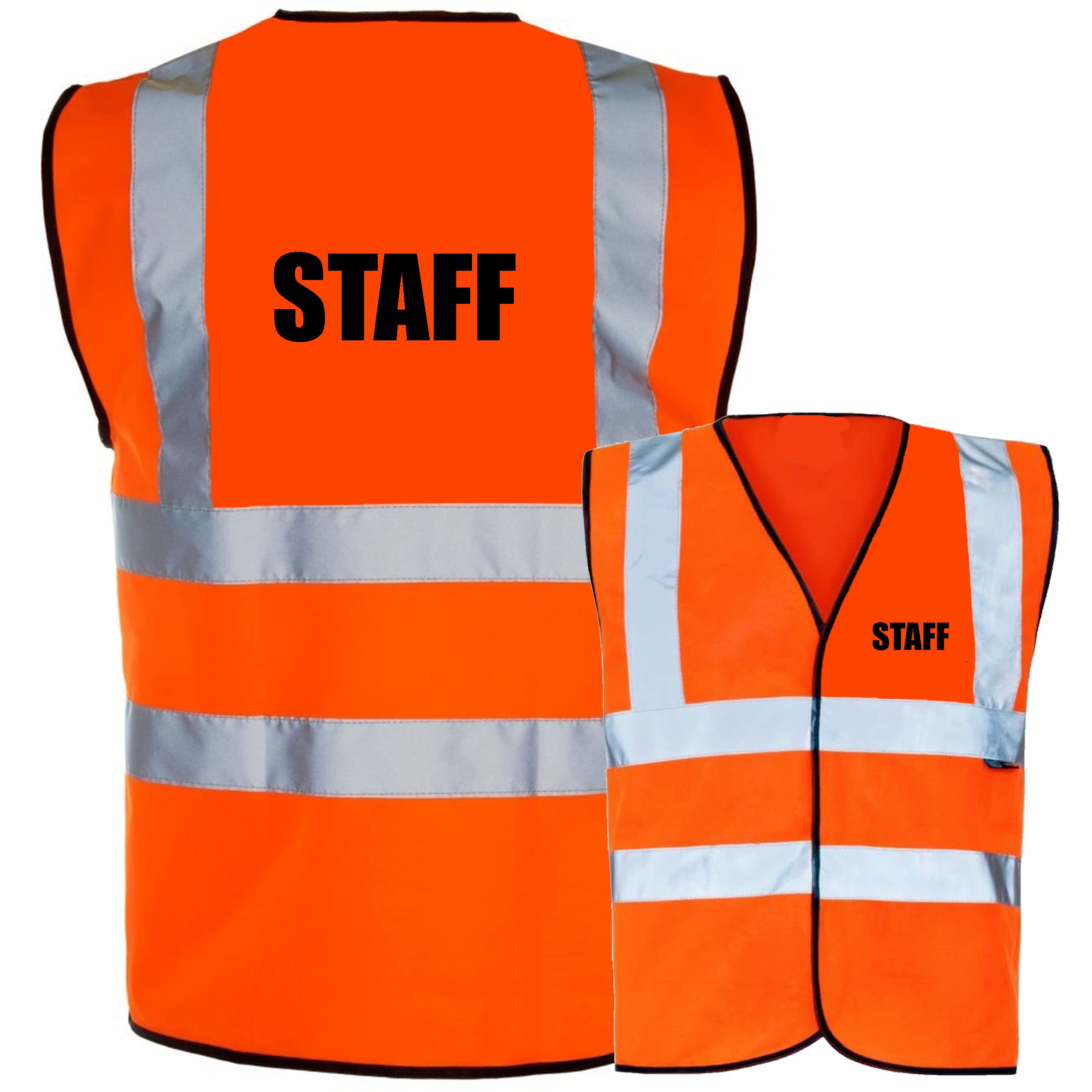 STAFF Printed in Black text on Hi Vis Safety Vest Hi Viz Waistcoat Supplied by Simply Hi Vis Clothing UK