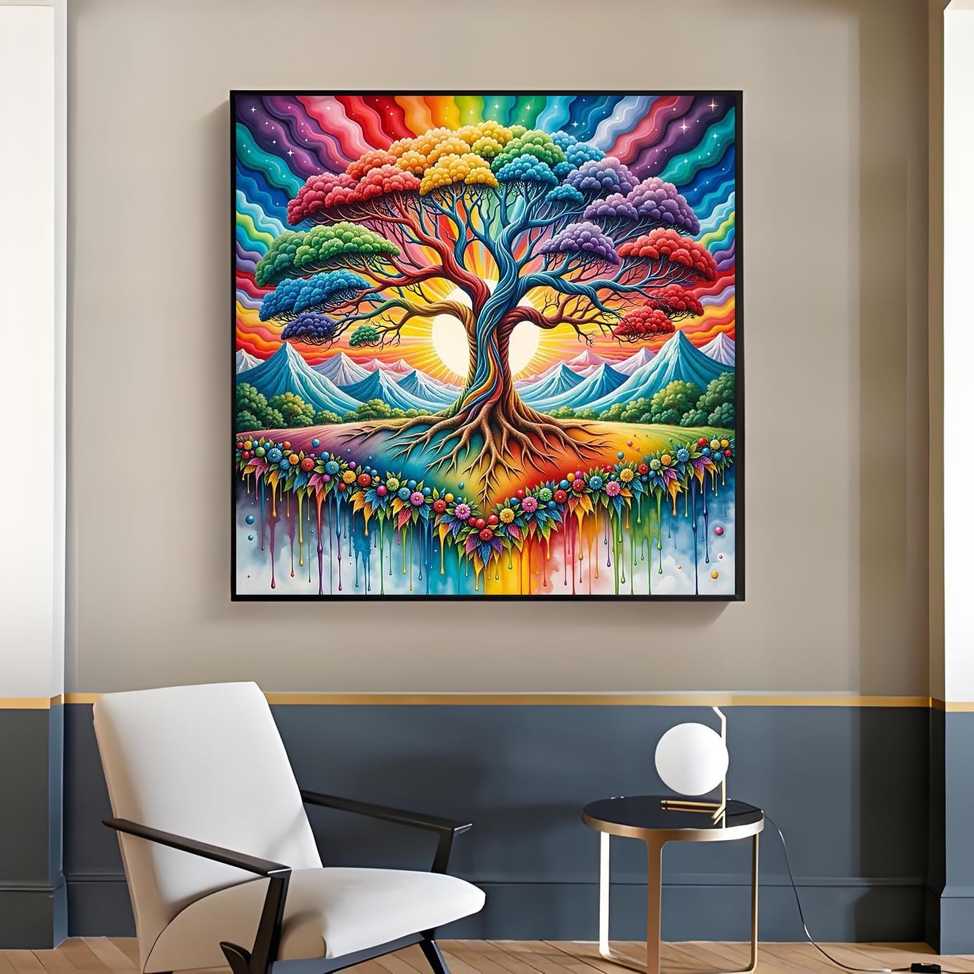 Rainbow Tree Diamond Art Kits for Adults,Tree of Life Diamond Painting Kits for Beginner,DIY Full Round Drill Diamond Dots Gem Art Painting,Home Wall Decor 13.9 x 13.9 inch