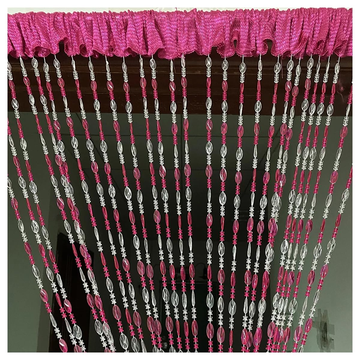 Rideau de Perles pour Séparer les Pièces sans Assombrir avec Pampilles Rose Rouge