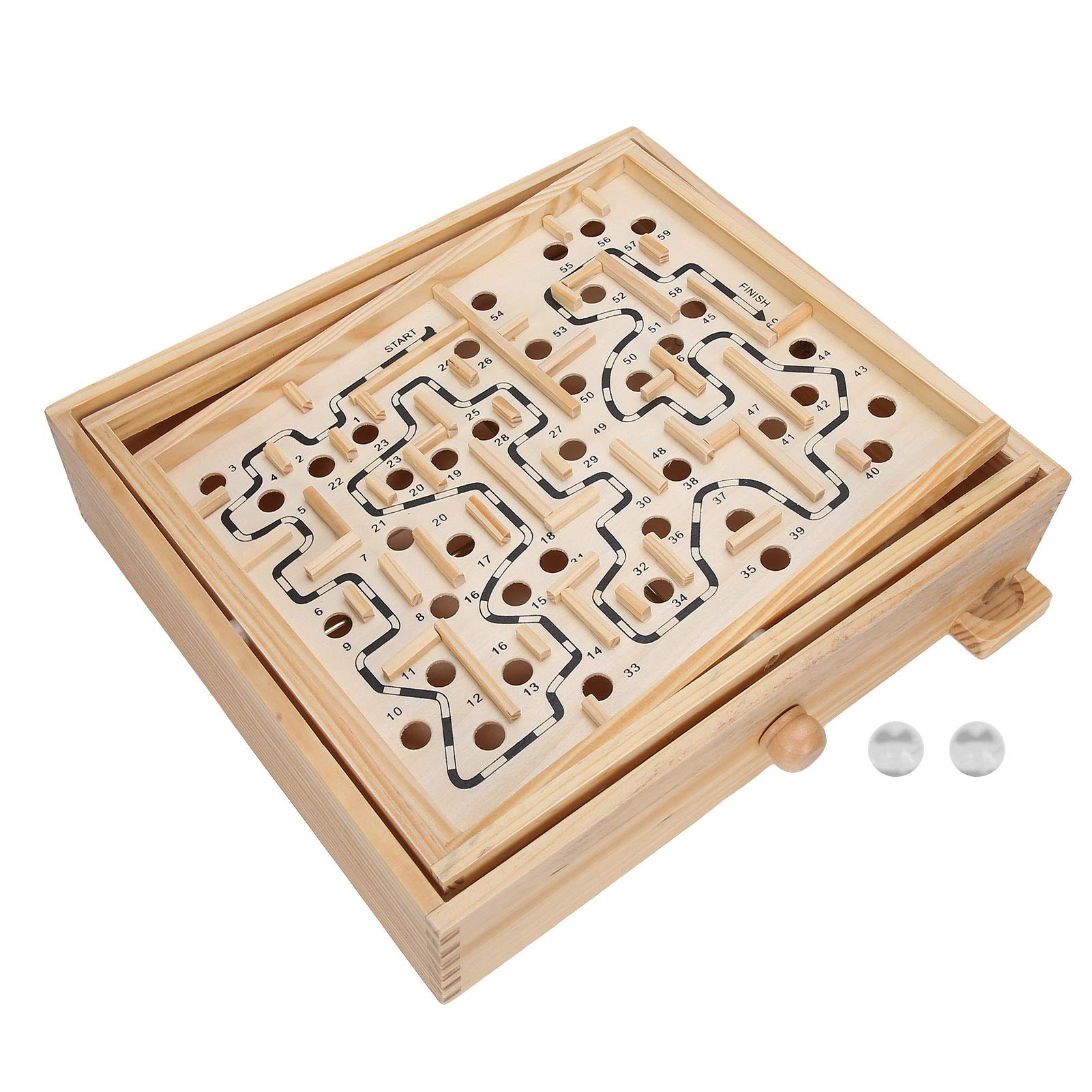 Labyrinth game made of wood with two steel ks, puzzle game for adults and labyrinth board game