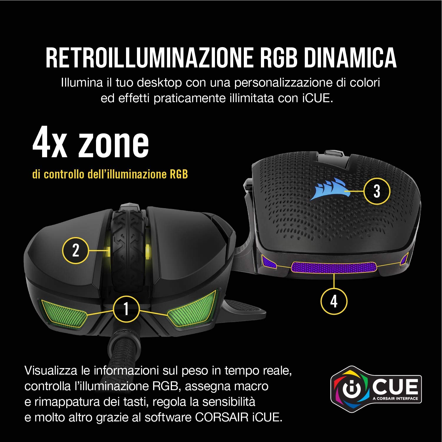 Corsair NIGHTSWORD RGB Mouse da Gioco per FPS/MOBA, 18.000 DPI, Nero