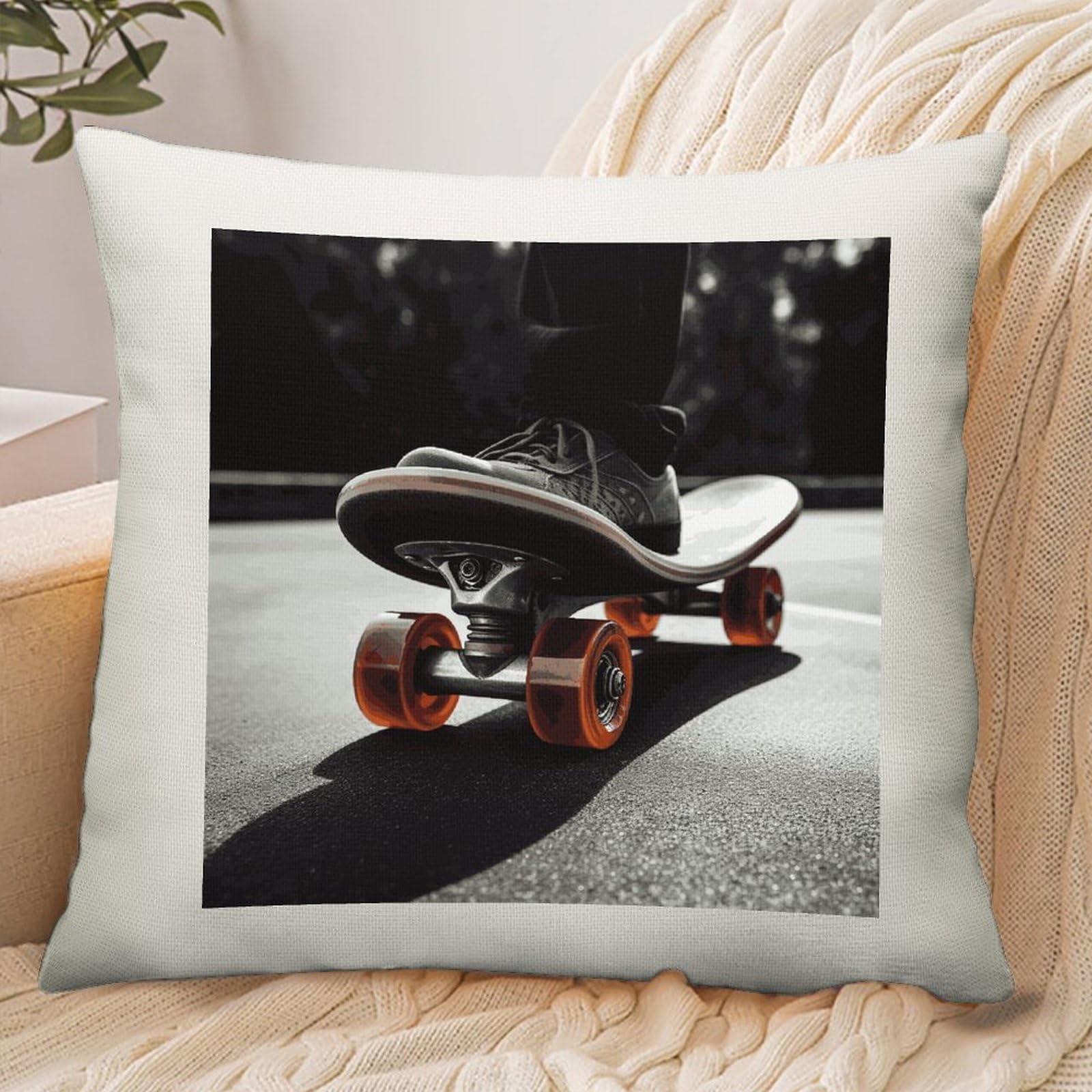 Adfgyerh Style Skateboard Wheel Pillow Cover Breathable,Pillowcases Boho Decorative Envelope Closure,Throw Pillow Covers For Beach,Patio,Balcony,Couch Living Room 16 * 16In
