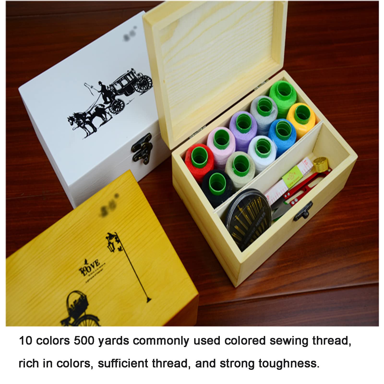 Caja de Costura, Kit de Costura, Caja de Costura de Madera con Accesorios, Adecuada for Principiantes, Hombres, Mujeres, Estudiantes, Blanco (Color : Yellow)