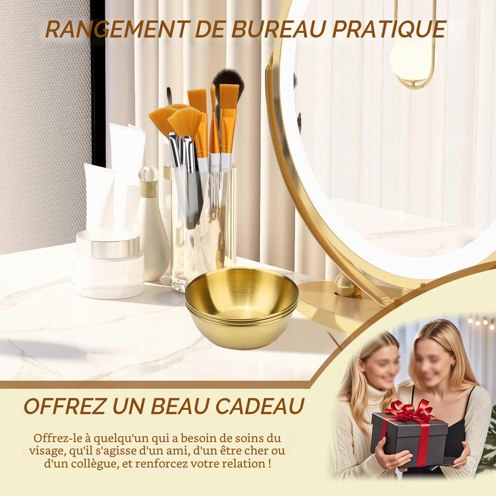 Lot de 18 bols et brosses en acier inoxydable, 12 pinceaux plats et éventails pour soins de la peau pour le visage avec 6 bols mélangeurs, outil applicateur cosmétique pour le visage, fournitures