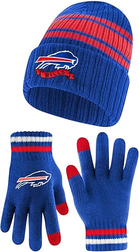 Miniatura 14 de Ultra Game Gorro de punto de invierno para jóvenes de la NFL, con cálidos guantes de pantalla táctil con rayas de equipo