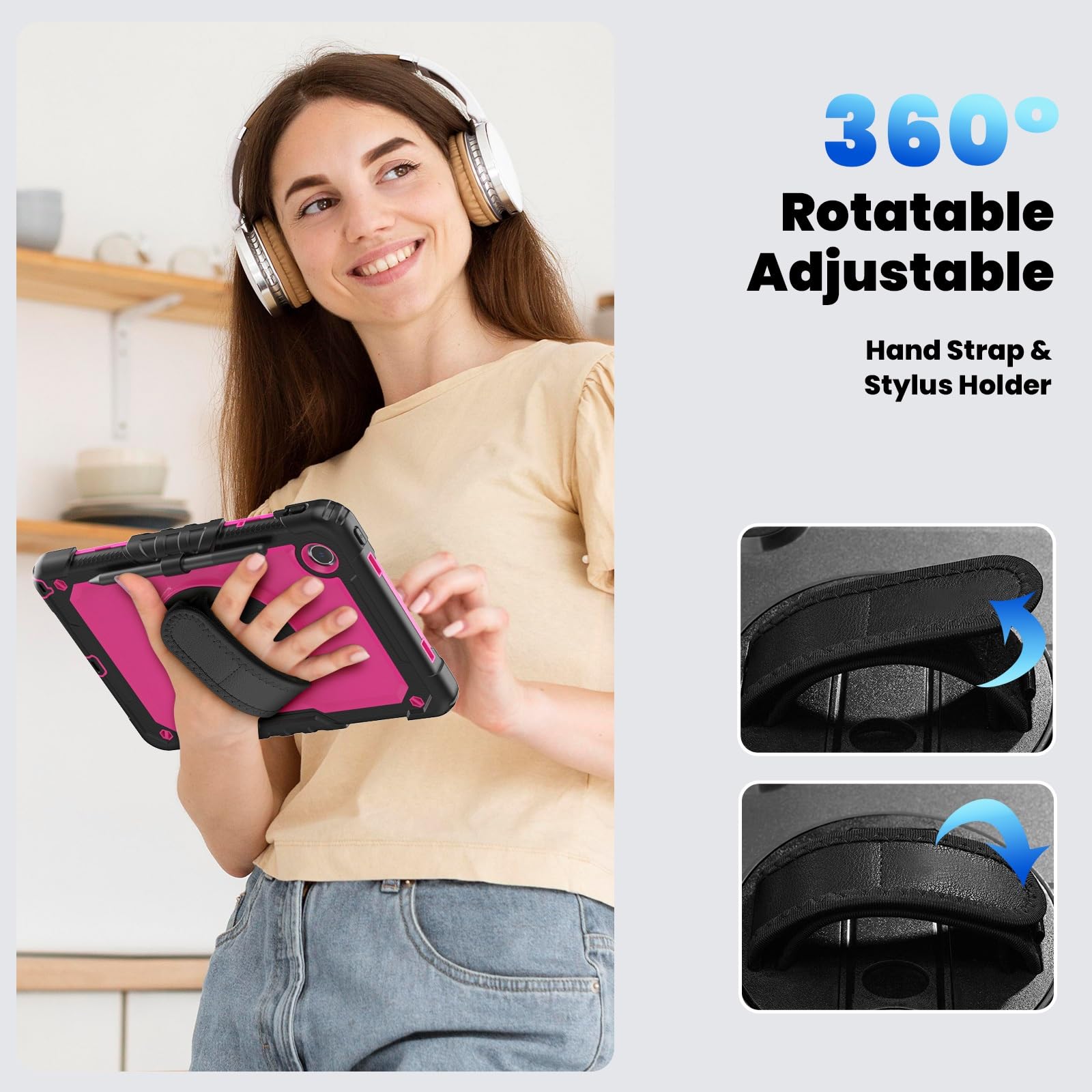 Do Lenovo Tab M11 TB-330FU/Lenovo Xiaoxin Pad 2024 TB-331FC wytrzymałe, odporne na wstrząsy etui z tworzywa TPU, pokrowiec ochronny W, ochraniacz ekranu 380, obrotowa podpórka + pasek na rękę
