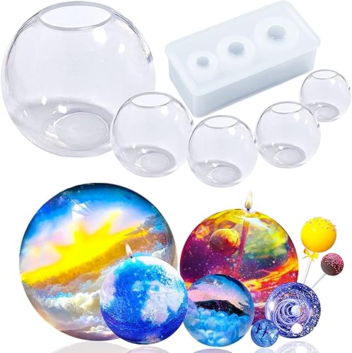 Sphere Moldes de silicona de resina epoxi para fabricación de joyas de resina UV, surtido de 8 tamaños de una sola pieza sin costuras para bomba de