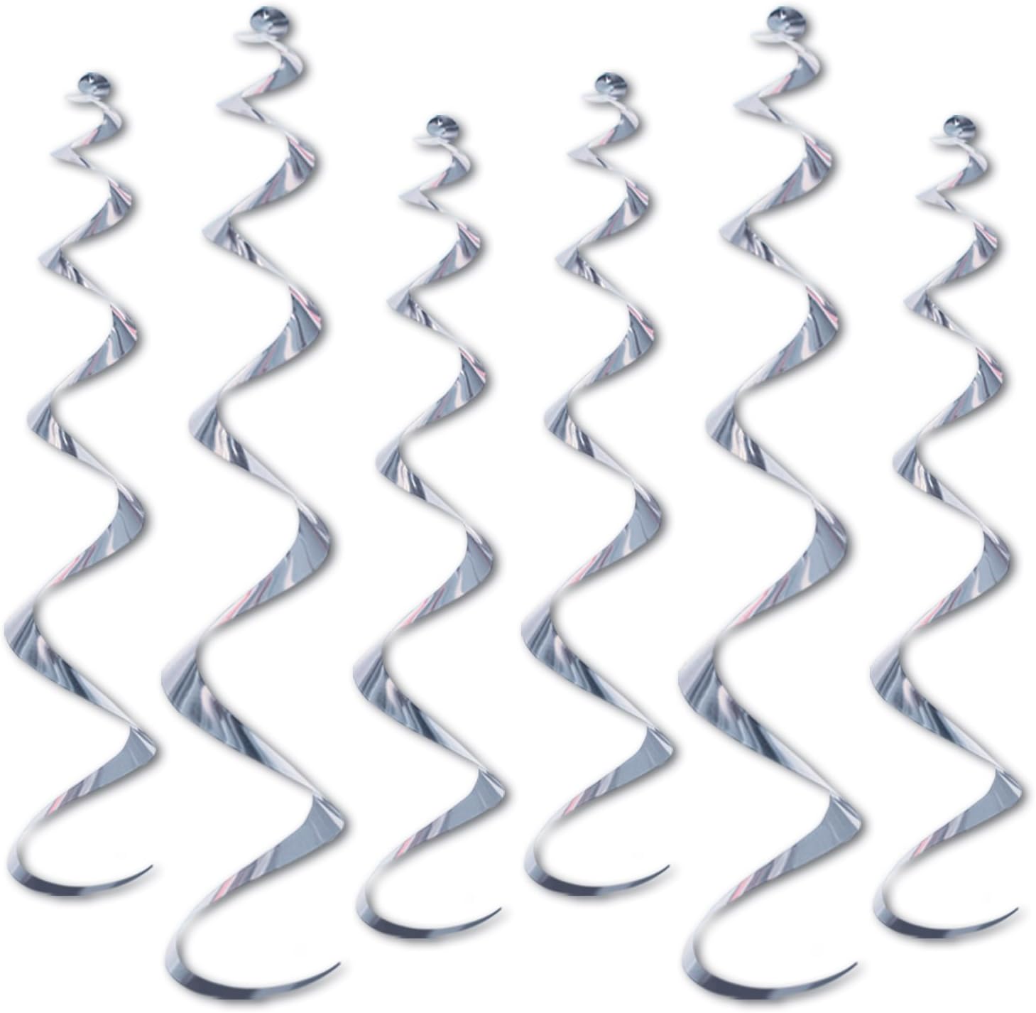 Beistle Metallic Decorations Party Favors, Silver Metallic Hanging Whirls 17.5 Inch to 25 Inch, Pack 72