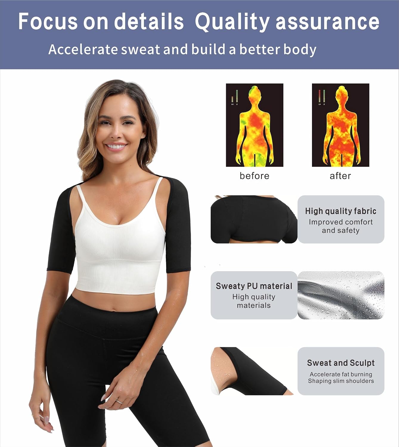 Women's Sauna Arm Slimming Sleeves, Sweat Compression Upper Arm Shaper Bands, Posture Support Workout Gear Daily Use
