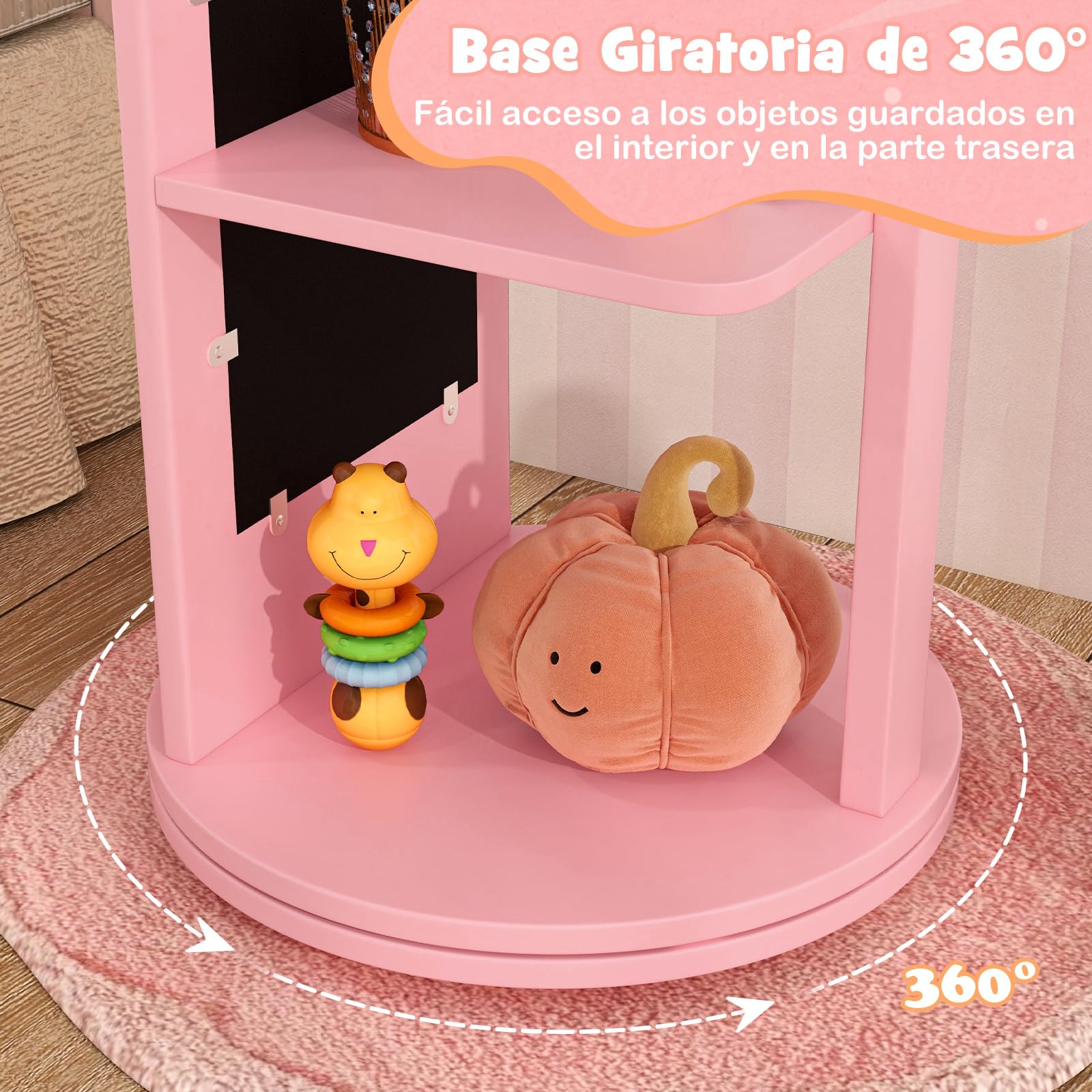COSTWAY Armario de Joyería para Niñas, Espejo Joyero de Cuerpo Entero de Pie con Base Giratoria y Gran Capacidad de Almacenamiento, Armario para Joyas con Espejo y Perchero (Rosa)