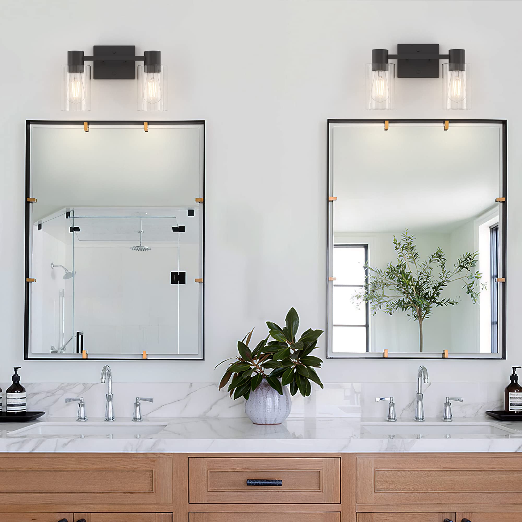 Esfos 3-Light Black Wall Sconces for Bathroom, Modern Vanity Light Fixtures Over Mirror, Wall Lamp with Clear Glass Shade, E26 Wall Sconces Over Mirror for Bathroom, Living Room, Hallway