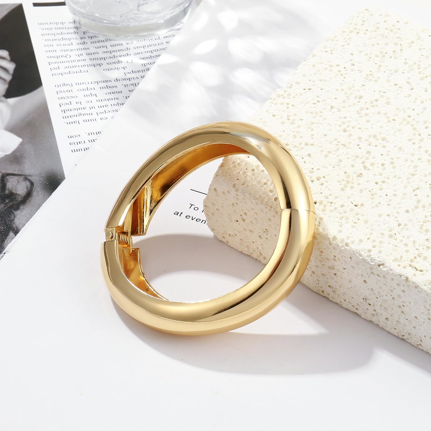 2Pcs Bangle Bracelets for Women Gold Arm Cuff 14k Gold Plated Chunky Gold Bangle Set Hinged Cuff Bracelets Trendy Arm Cuff Jewelry for Women - Image 5