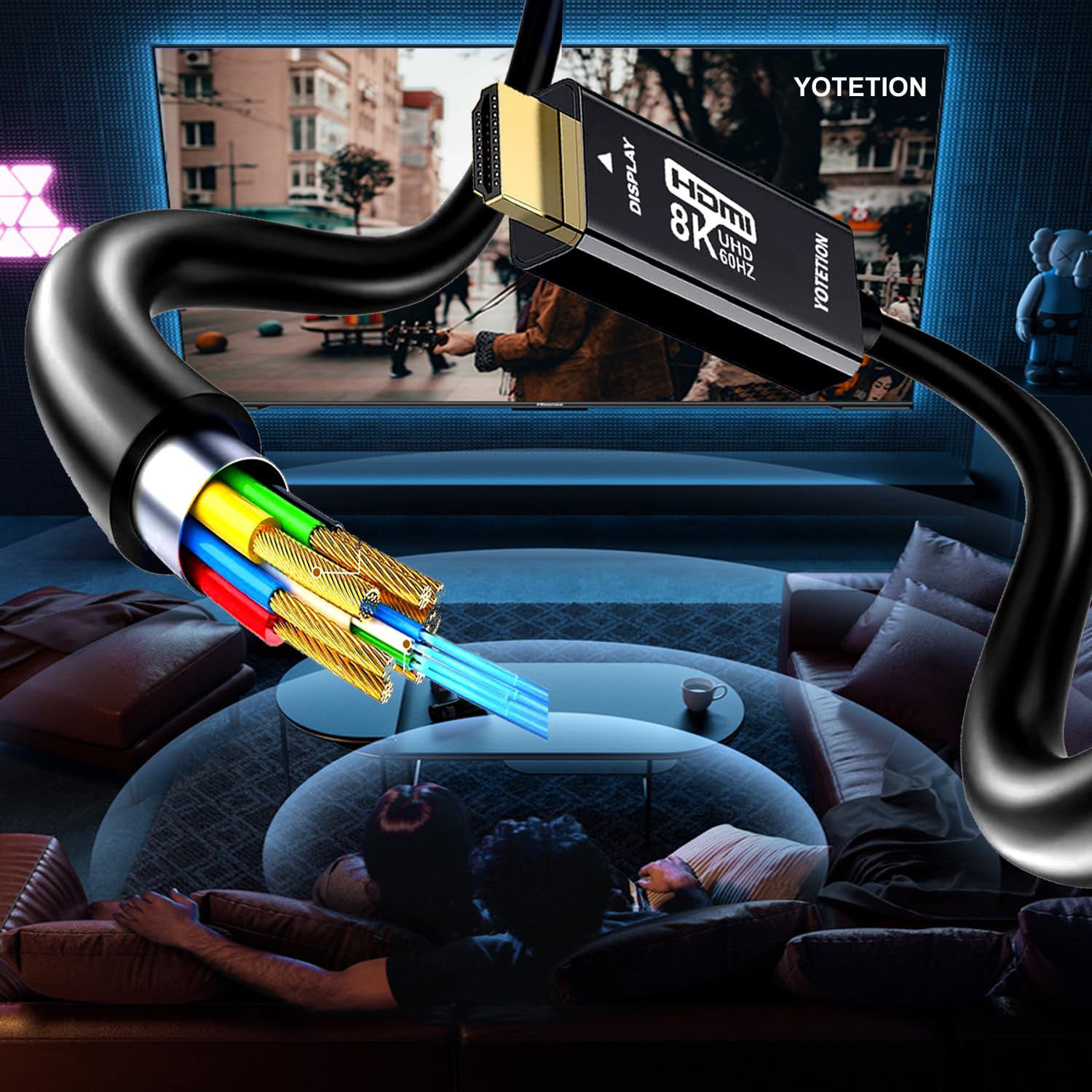 Cavo in fibra HDMI 8K da 25 m, cavo HDMI 2.1, 8K a 60 Hz, 4K a 120 Hz, 48 Gbps ad altissima velocità, supporto HDR, eARC, compatibile per PC, HDTV, playstation4, PS5, Xbox Series X