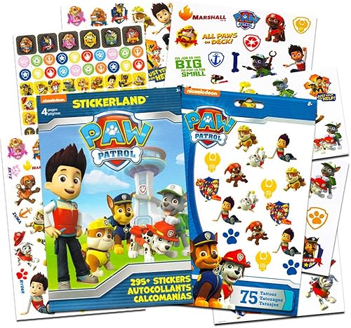 Pegatinas y tatuajes de Patrulla canina, paquete para recuerdo de cumpleaños (295 pegatinas y 75 tatuajes temporales) de Stickerland.