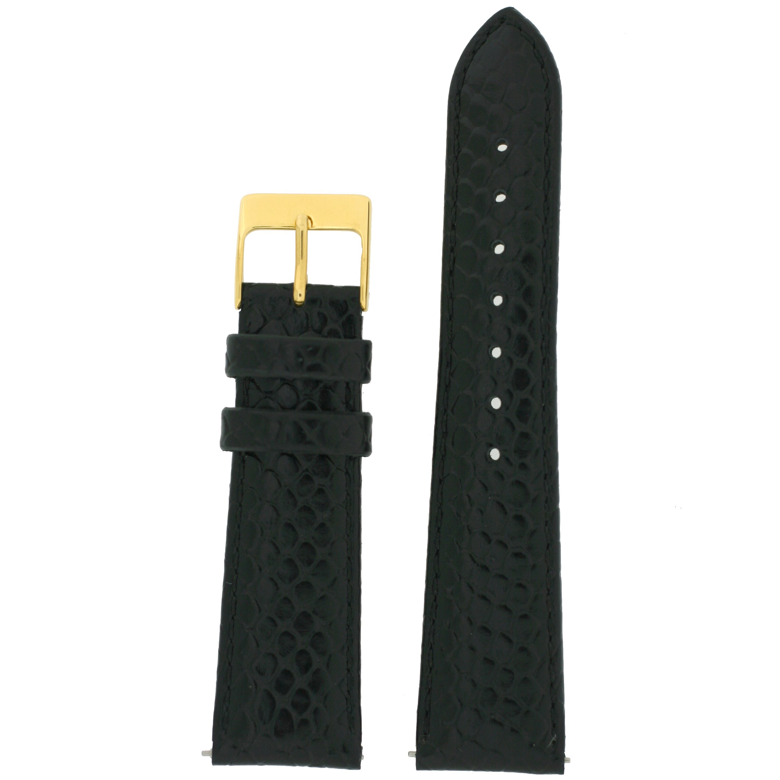 Tech Swiss 16mm Watch Band Genuine Leather Snake Grain Black Quick Release Built-in Pins