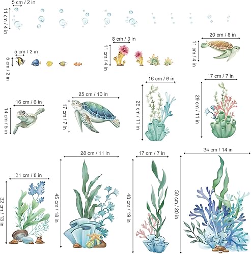 Miniatura 4 de wondever Calcomanías de pared de hierba de algas marinas, tortugas bajo el mar, calcomanías de arte de pared para bebé, cuarto de bebé, dormitorio