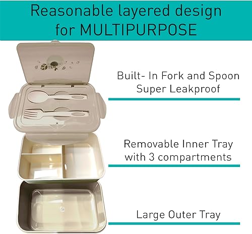 Miniatura 8 de Three Stars Invest Holdings - Lonchera para niños con 3 compartimentos y cubiertos, 47.3 fl oz, recipientes de almacenamiento de alimentos para