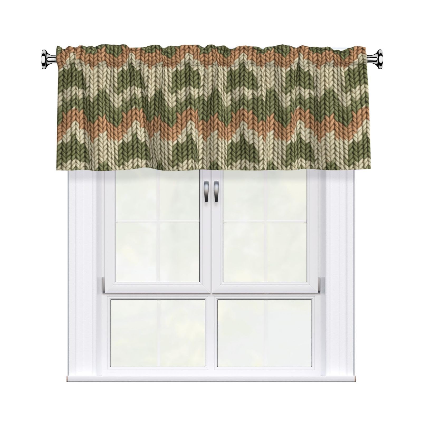 Woshuwo Camo Knit Pattern Sage Green Valances For Windows Rod Pocket Window Treatment Short Curtains For Kitchen Living Room Bedroom Decor 54x18in