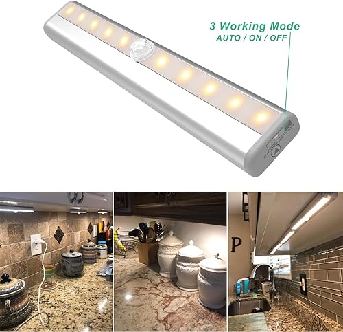 Miniatura 8 de LDOPTO Luces para debajo del gabinete, luces USB recargables a pilas con control remoto, luces LED regulables, luces inalámbricas debajo del