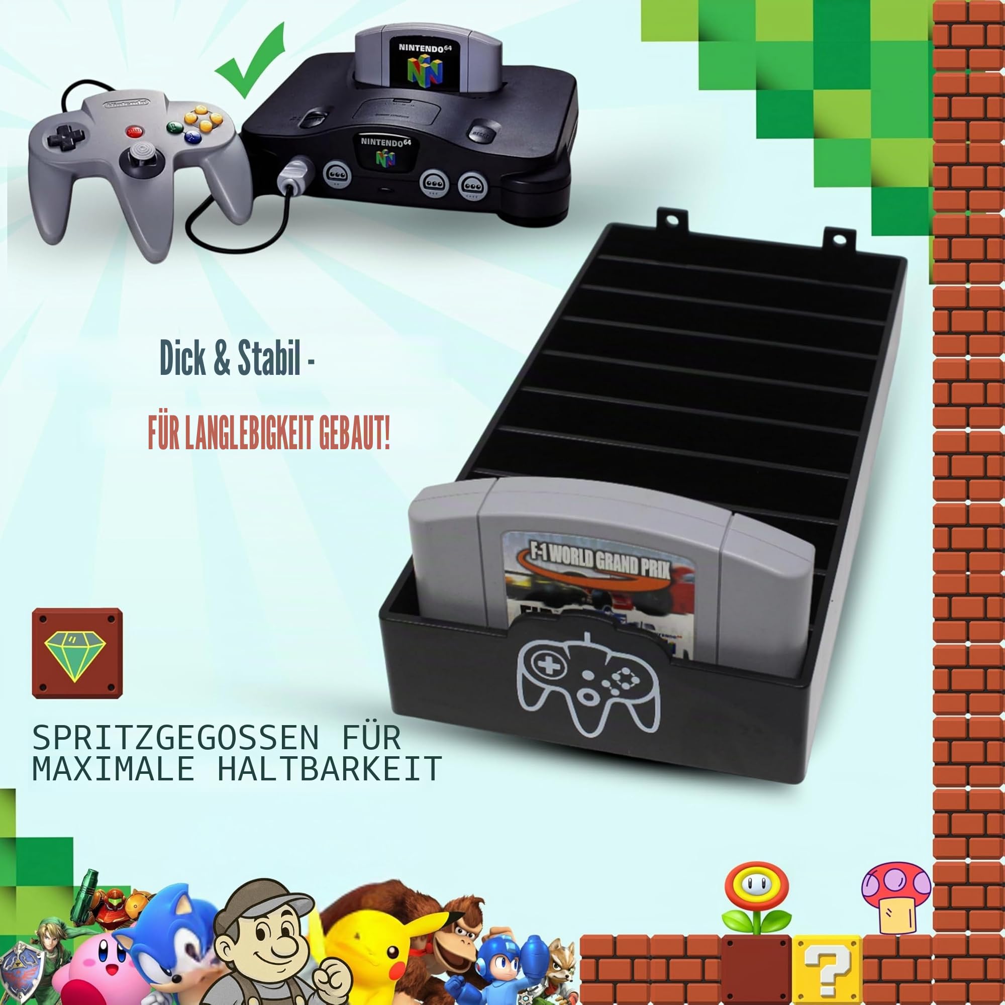 Skywin N64 Spielaufbewahrung – N64 Spielhalter passt und organisiert N64-Patronen – einfaches und stilvolles Design, um Ihre Spielesammlung zu zeigen