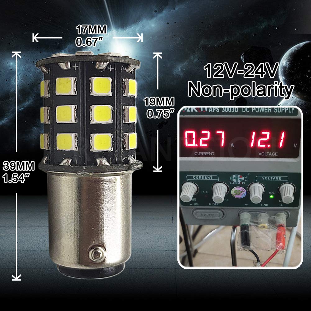 Ampoules LED BA15D 12V - Lot De 2 - Blanc Chaud 3014 12SMD - Pour Feux Arrière Voiture Et Bateau