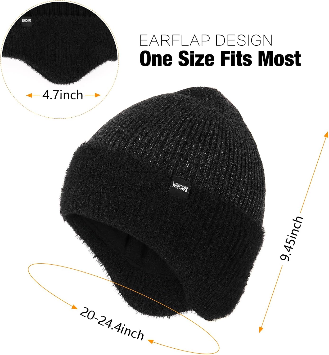 Wmcaps Winter Fleece Line Beanie with Earflap for Men Women, Outdoor Warm Thermal Knitted Hat Stocking Caps - Image 2