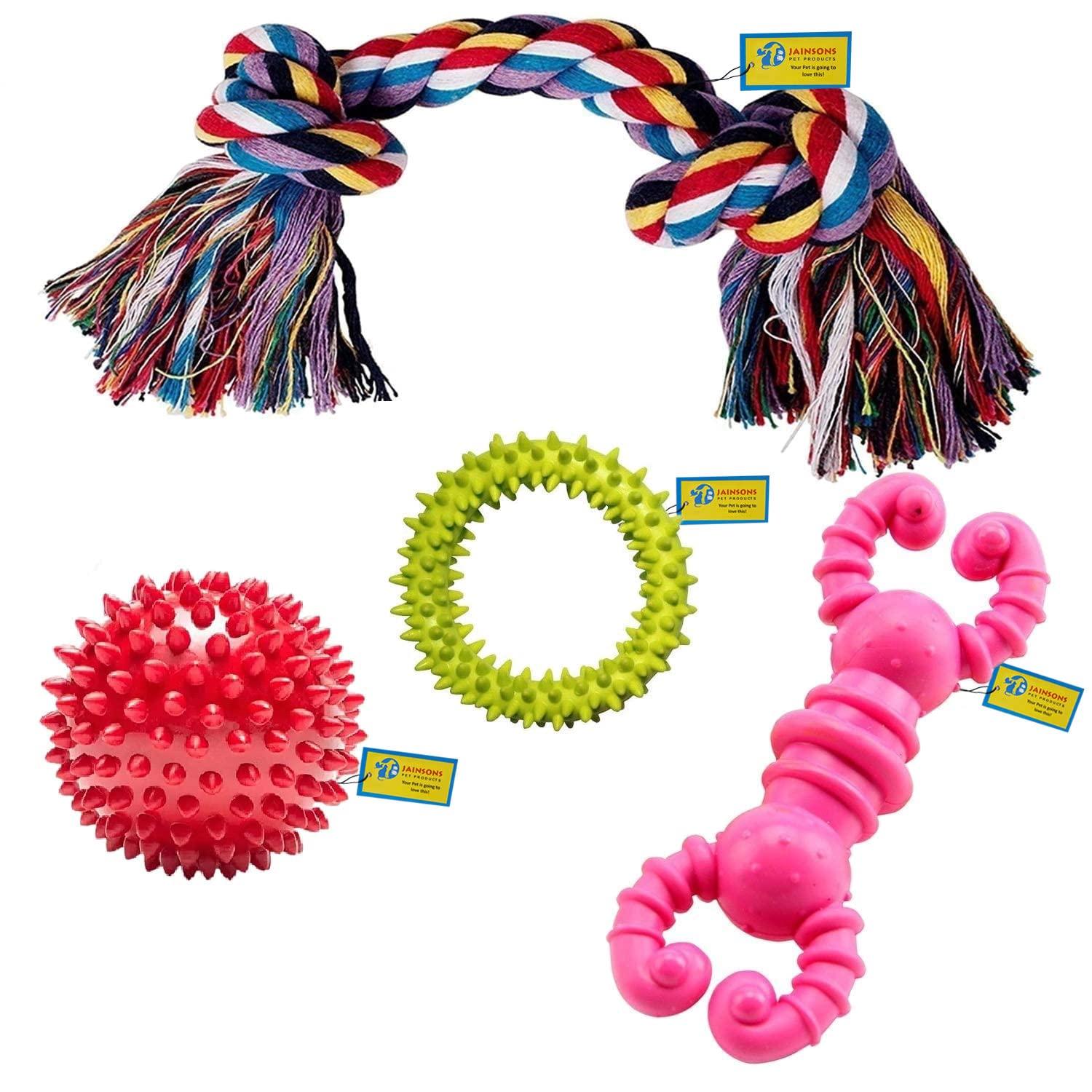 JAINSONS PET PRODUCTS Dog and Puppy Rubber Chew Toys Combo, Solid Ball, Ring, Cotton Bone (Multicolor) (B08GPBF5HX) Amazon Price History, Amazon Price Tracker