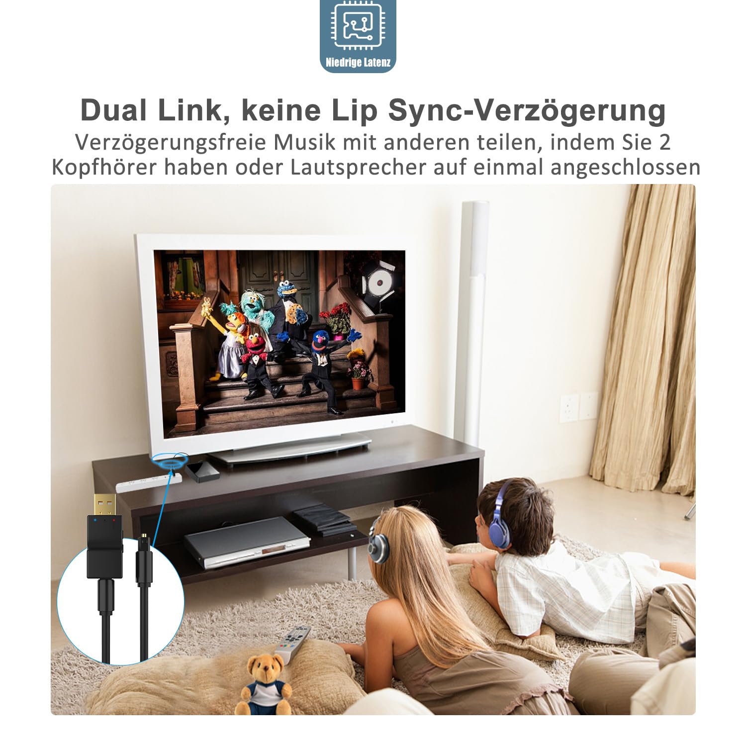 Isobel Nadajnik USB Bluetooth 5.0 z cyfrowym wejściem optycznym, bezprzewodowy adapter audio o niskiej latencji, adapter Bluetooth AUX do TV PC Switch / konsoli Xbox