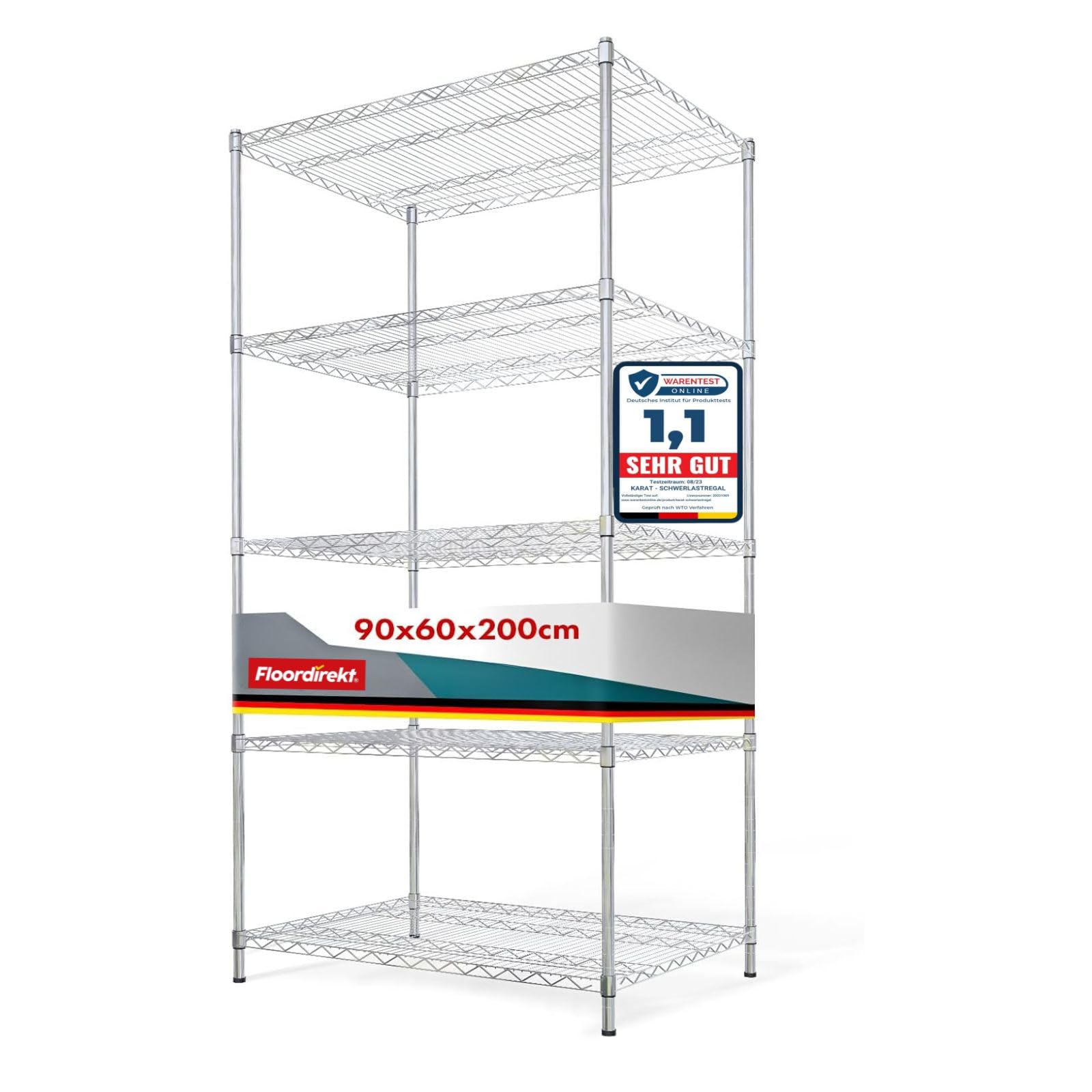 Floordirekt Gitterregal Everest | Metallregal | Tragkraft ca. 70 kg je Boden | Multifunktionales Ablagesystem | verchromt | In verschiedenen Größen erhaltlich