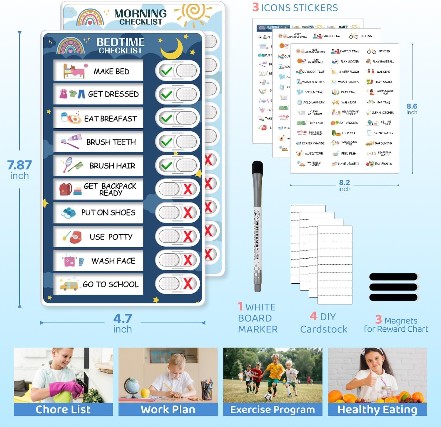 2 in 1 Bedtime/Morning Routine Chart for Kids Toddlers, Magnetic Chore Chart for Kids, Cute Visual Schedule for Kids Schedule Board for Home, Kids Checklist to Do List ADHD Tools for Kids thumbnail