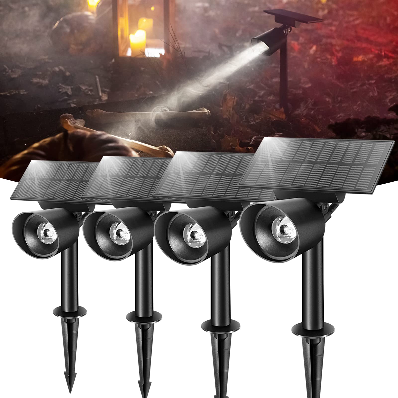 Linkind Solar Spotlight, Outdoor Solar Lights with 3° Beam Angle 6500K Daylight White, Solar Spot Lights Outdoor Landscape Lighting for Yard Outside Garden House, 4 Pack