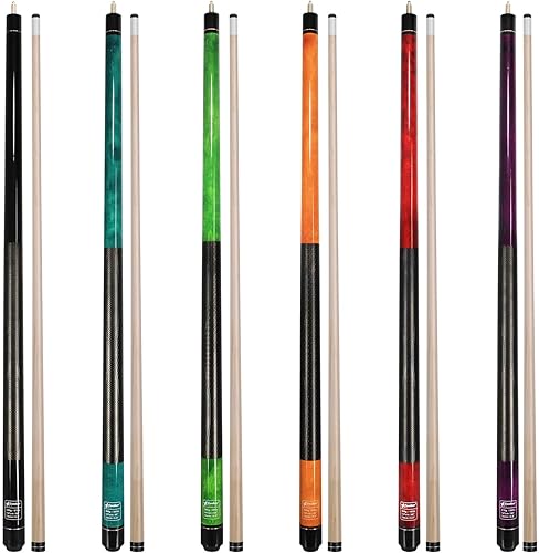 Miniatura 9 de Juego de 6 tacos de billar, palos de billar de 18, 19, 20, 21 onzas en 6, 2 piezas, palos de billar con agarre 3D, palos de mesa de billar de 58