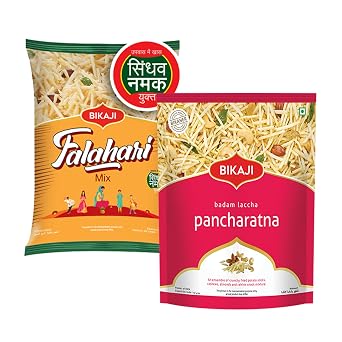BIKAJI Kaju Badam Laccha Potato Stick 350g & Falhari Mix 200g Combo