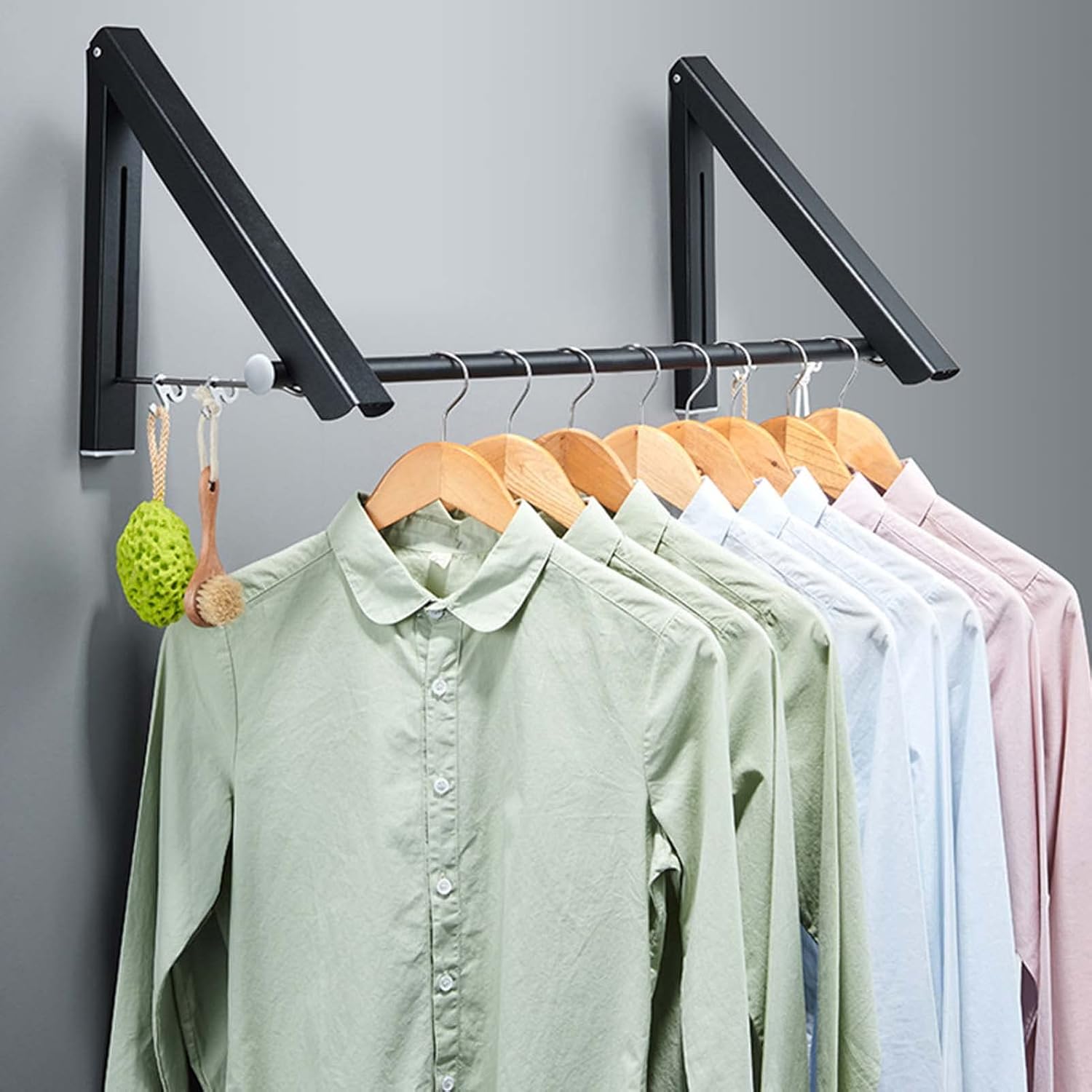 Heavy Duty Wall Mounted Clothes Rack, Folding Indoor Drying Rack, Space Saver Laundry Hanger, Collapsible Clothes Drying Racks for Bathroom & Kitchen Use