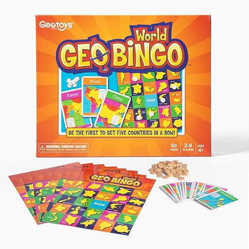 Miniatura 12 de GeoToys GeoBingo Set, World & USA Bingo para niños, juego de geografía para el hogar y la escuela, juegos de bingo para la familia, jugar y aprender