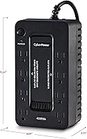 Vista 5 de CyberPower ST425 UPS de reserva con respaldo de batería y protector contra sobretensiones, 425VA/260W, 8 tomas de corriente, compacto, certificado UL