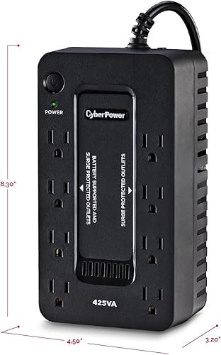 Vista 5 de CyberPower ST425 UPS de reserva con respaldo de batería y protector contra sobretensiones, 425VA/260W, 8 tomas de corriente, compacto, certificado UL