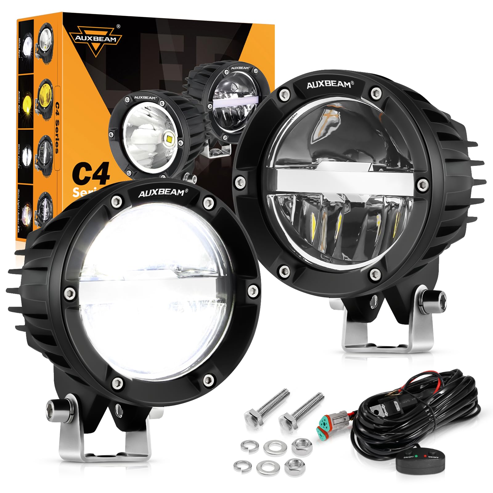 Auxbeam 4'' 100W Offroad Light, C4 Series Driving Pod with Hi/Lo/Combo Beam