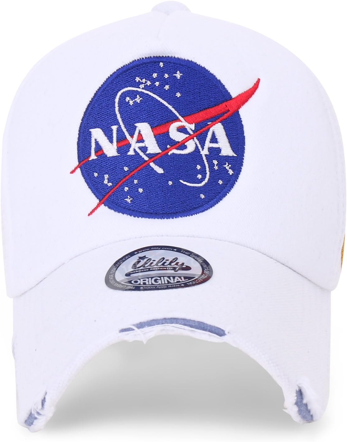 ililily NASA Meatball Logo Embroidery Baseball Cap Apollo 1 Patch Trucker Hat (Medium, White)