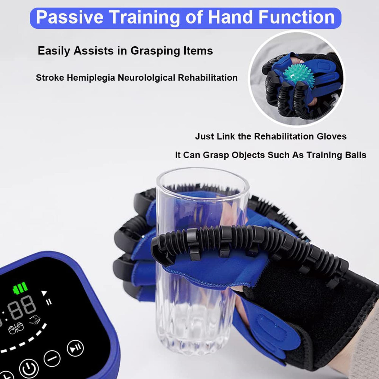 Guanti Robot Per Riabilitazione, Ortesi Per Dita, Attrezzatura Per Allenamento Per La Riabilitazione Dell'emiplegia Da Ictus, Per Il Recupero Della Funzione Della (Size:L,Color:Mano destra blu)