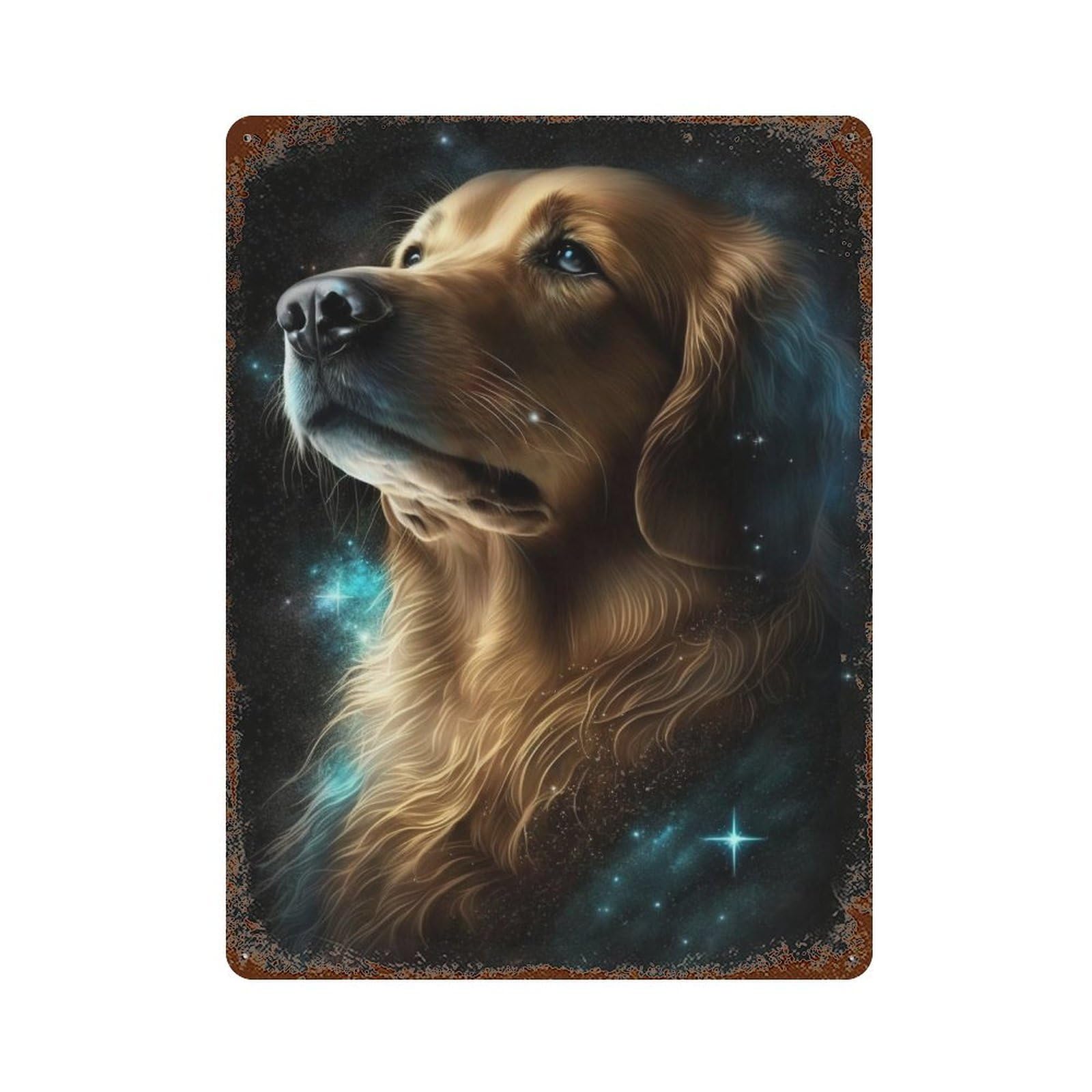 Golden Retriever in Space-3 Vintage Rust Metal Sign 15.7"x11.8", for Basement, Hobby Room And Garage Decor, Retro Wall Decor