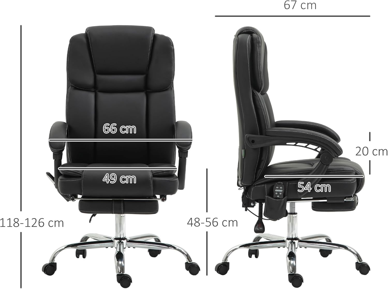 Detailed dimensions of the Vinsetto Office Chair