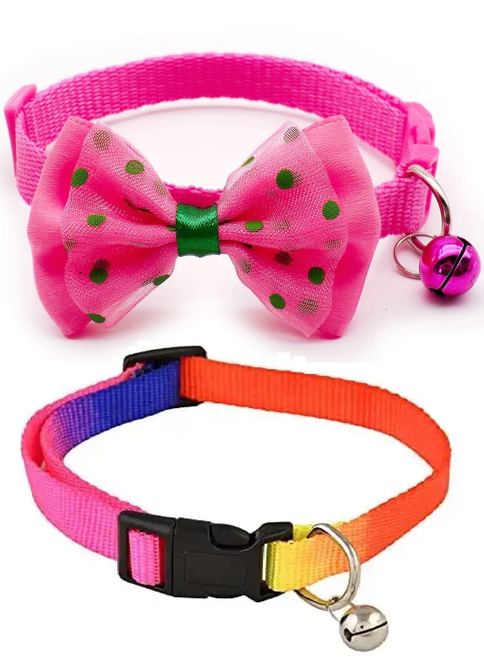 Woofy Dog Cat Pet Bowknot Cute Bow Tie Bell Adjustable Puppy Kitten Necktie Collar + Small Size Nylon Rainbow Safety Cats Collar with Bells - Pack of 2 (Pink) (B0BDVS9NBP) Amazon Price History, Amazon Price Tracker