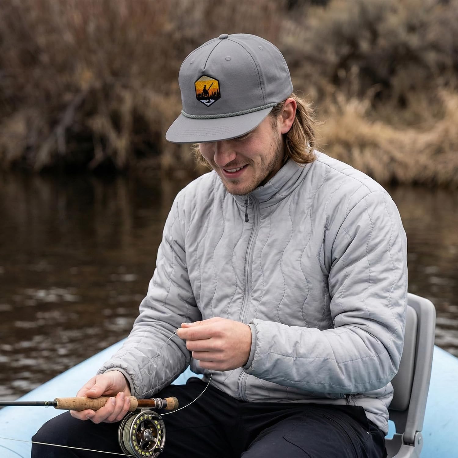 BASSDASH Embroidered Soft Top Flat Brim Duck Hat Snapback Cap for Hunting, Fishing, and Outdoor Activities